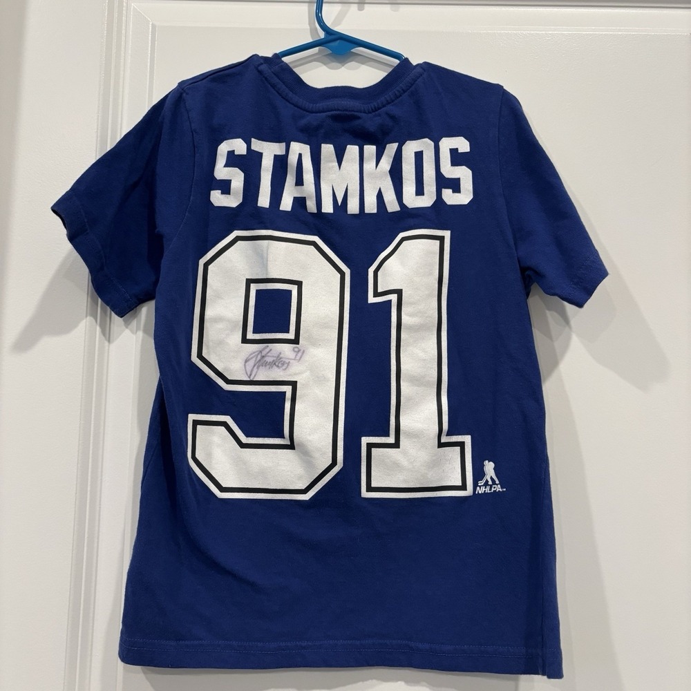 Steven Stamkos Tampa Bay Lightning Autograph Hockey NHL Youth Kids L Shirt 91